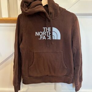The North Face Women’s Brown/Light Blue Sweatshirt Hooded With Pouch Size M